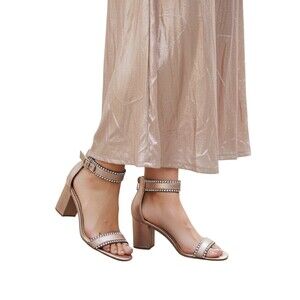 Sandals Womens 8 M Rose Gold Rhinestone Ankle Strap Block 3” Heels